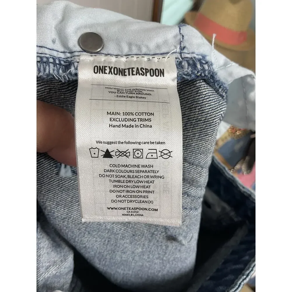 One‎ x One Teaspoon High Waist Mom Fit Intentionally Distressed Denim Shorts 25